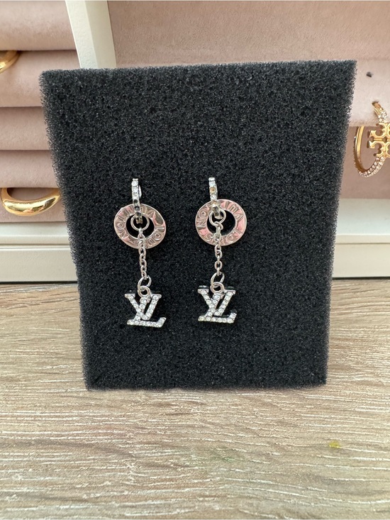Louis Vuitton Jewelry - Silver Drop Earrings with Crystal Logo Charm - LV